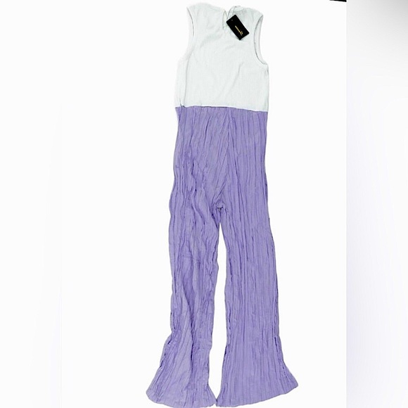 SHINESTAR crinkled white/Lavender one piece jumpsuit size S NWT - Picture 9 of 9